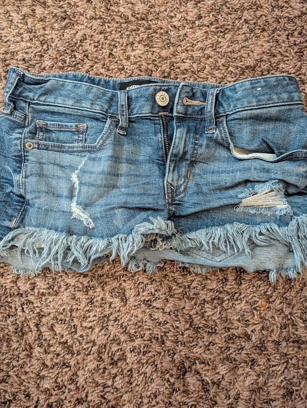 Express Distressed Frayed Hem Denim Shorts - Light Blue